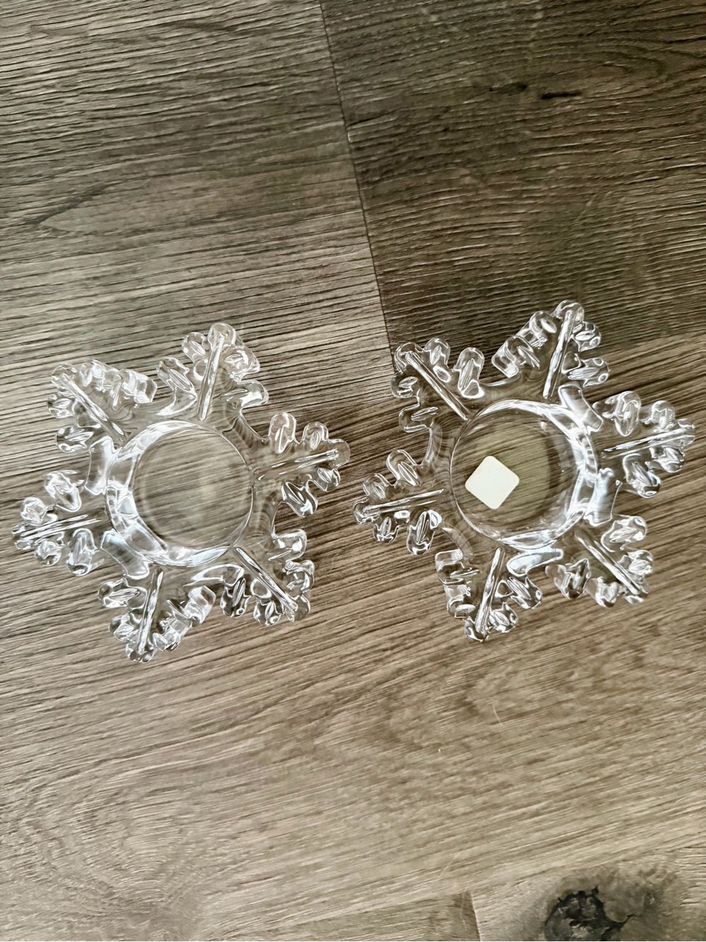 Partylite Clear Glass Snowflake Tea Light Holders - Set of 2 New
